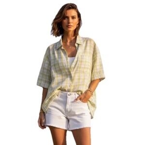 Anthropologie Plaid Oversized Boyfriend Button Up Camp Shirt Colored Womans Sz M